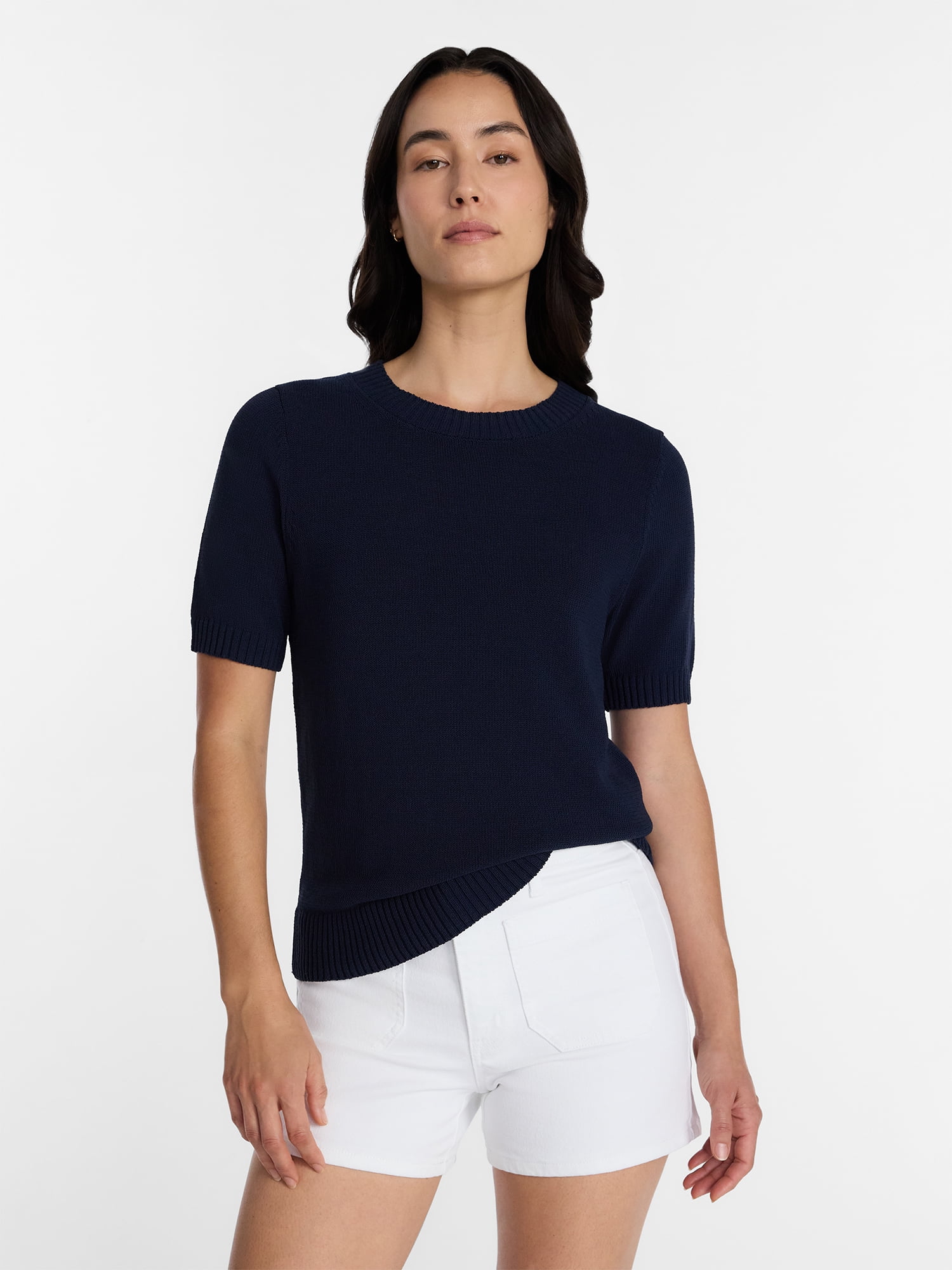 Time and Tru Women's Crewneck Sweater with Short Sleeves, Lightweight, Sizes XS-XXXL