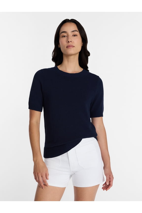 Women's Crewneck Sweater with Short Sleeves, Lightweight, Sizes XS-XXXL