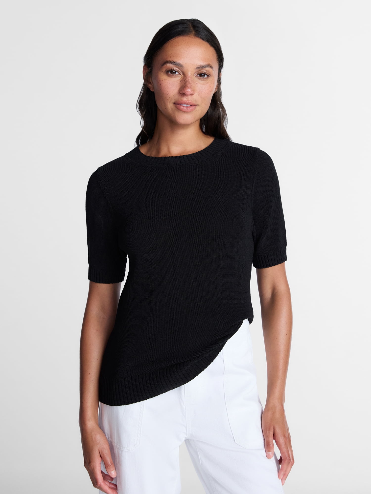 Time and Tru Women's Crewneck Sweater with Short Sleeves, Lightweight, Sizes XS-XXXL