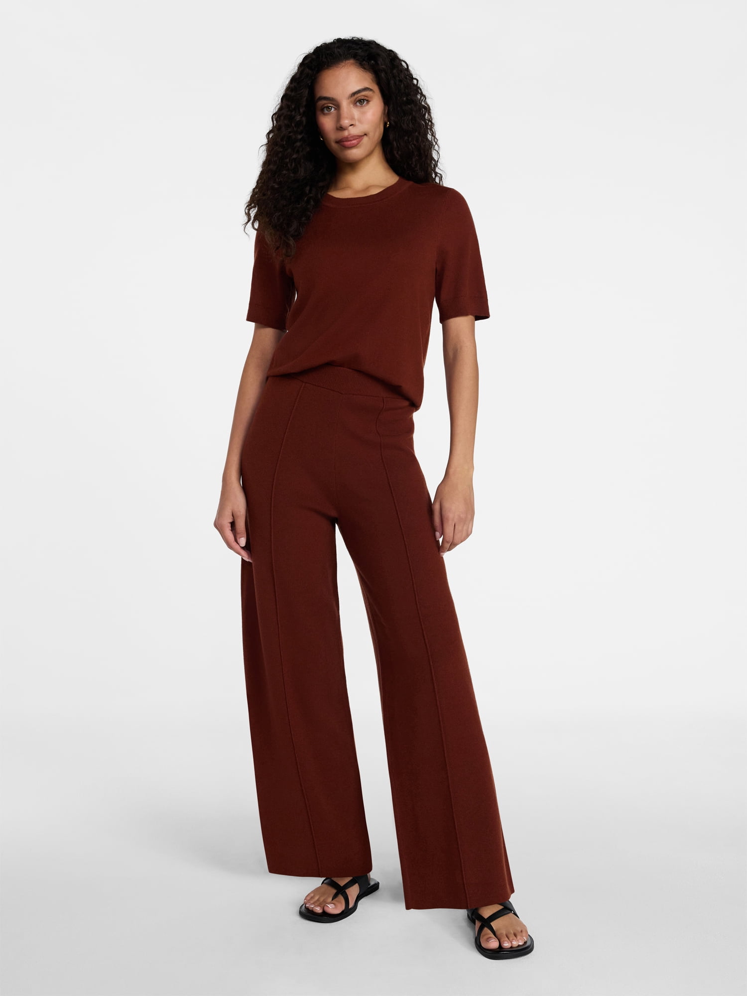 Time and Tru Women's and Women’s Plus Short Sleeve Sweater and Pants Set, 2-Piece, Sizes XS-4X