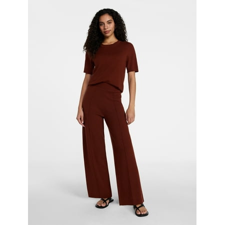 Time and Tru Women's and Women’s Plus Short Sleeve Sweater and Pants Set, 2-Piece, Sizes XS-4X
