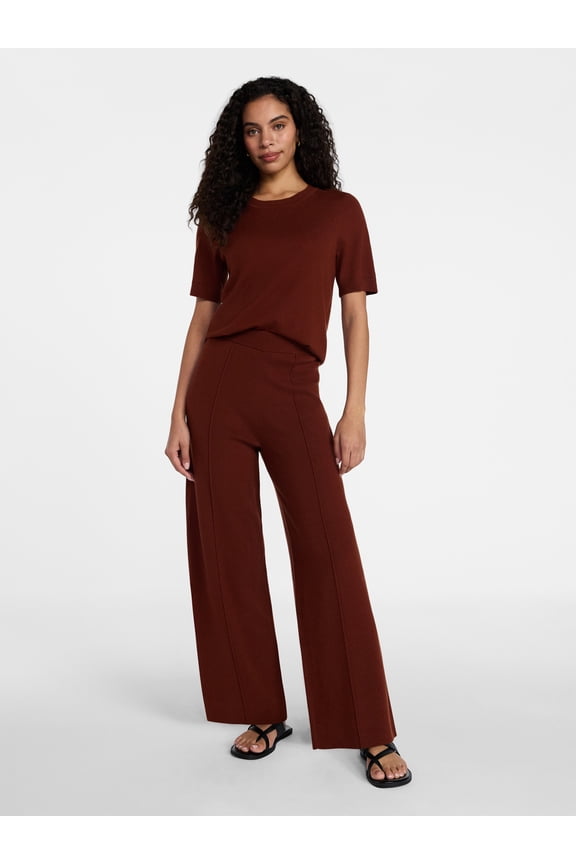 Women's and Women’s Plus Short Sleeve Sweater and Pants Set, 2-Piece, Sizes XS-4X