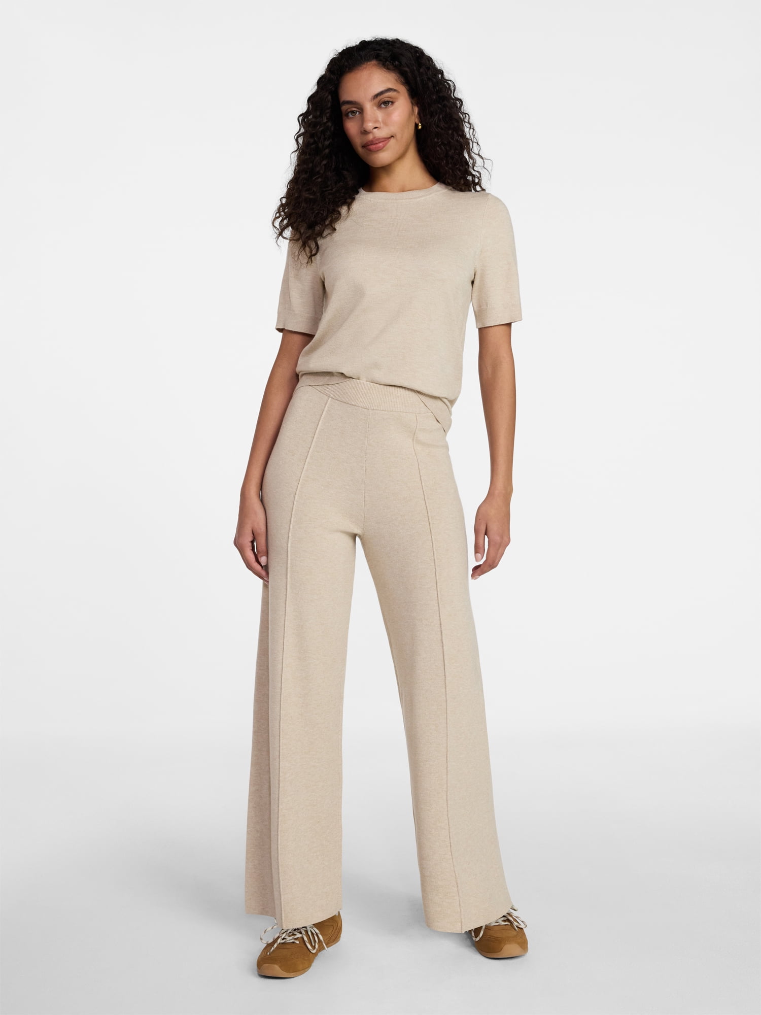 Time and Tru Women's and Women’s Plus Short Sleeve Sweater and Pants Set, 2-Piece, Sizes XS-4X