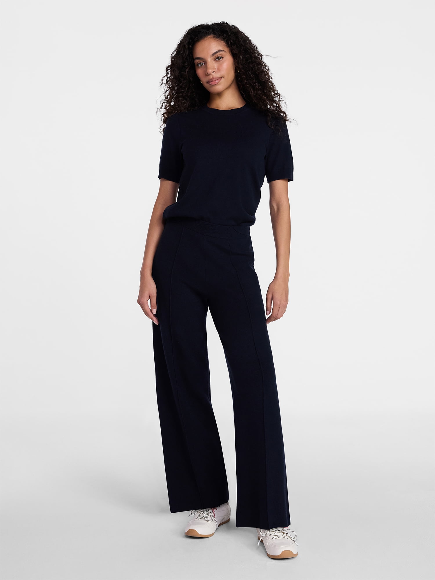 Time and Tru Women's and Women’s Plus Short Sleeve Sweater and Pants Set, 2-Piece, Sizes XS-4X