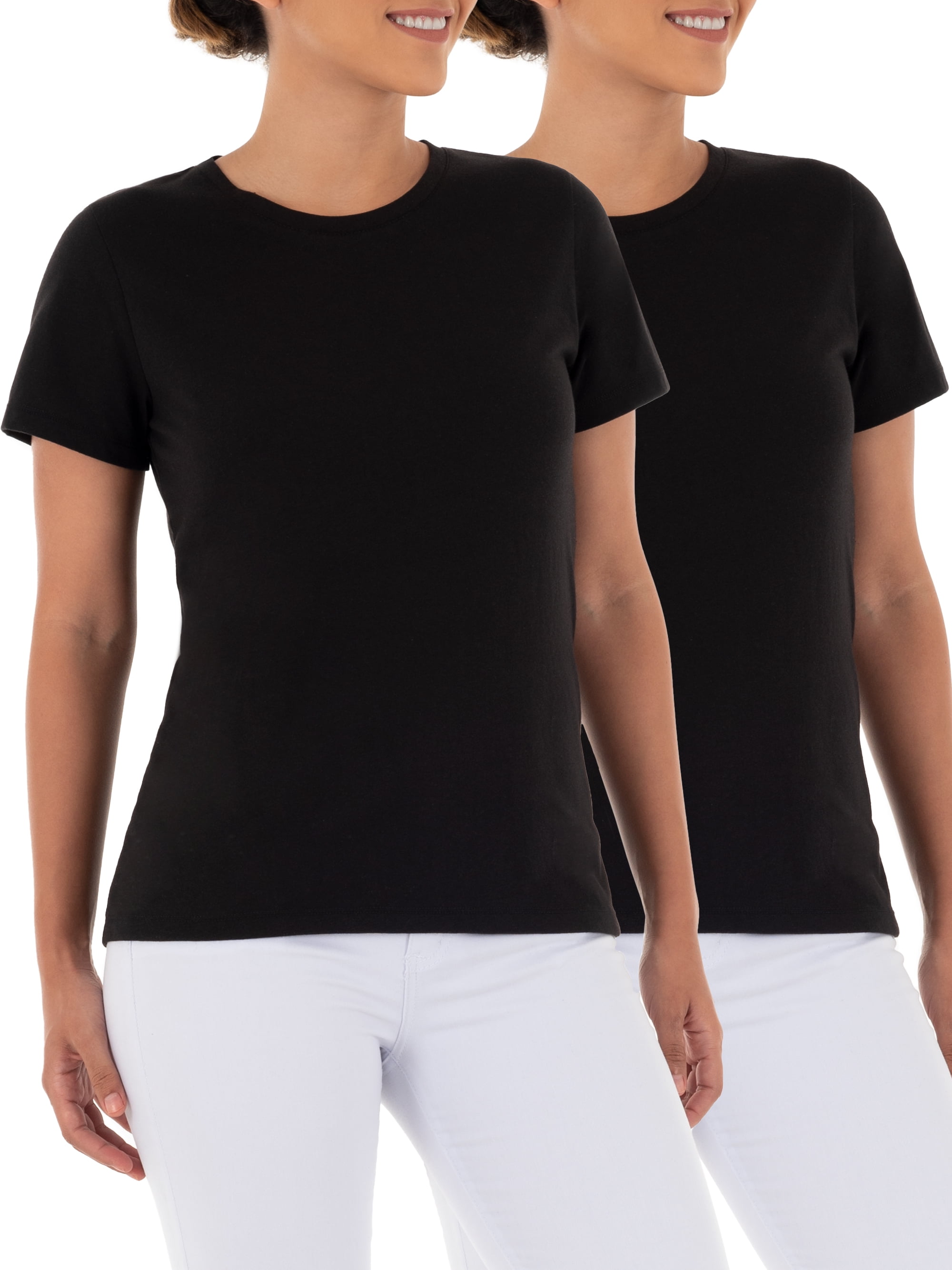 Time and Tru Women's Crewneck Tee with Short Sleeves, 2-Pack, Size XS-XXXL