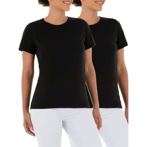 Time and Tru Women's Crewneck Tee with Short Sleeves, 2-Pack, Size XS-XXXL