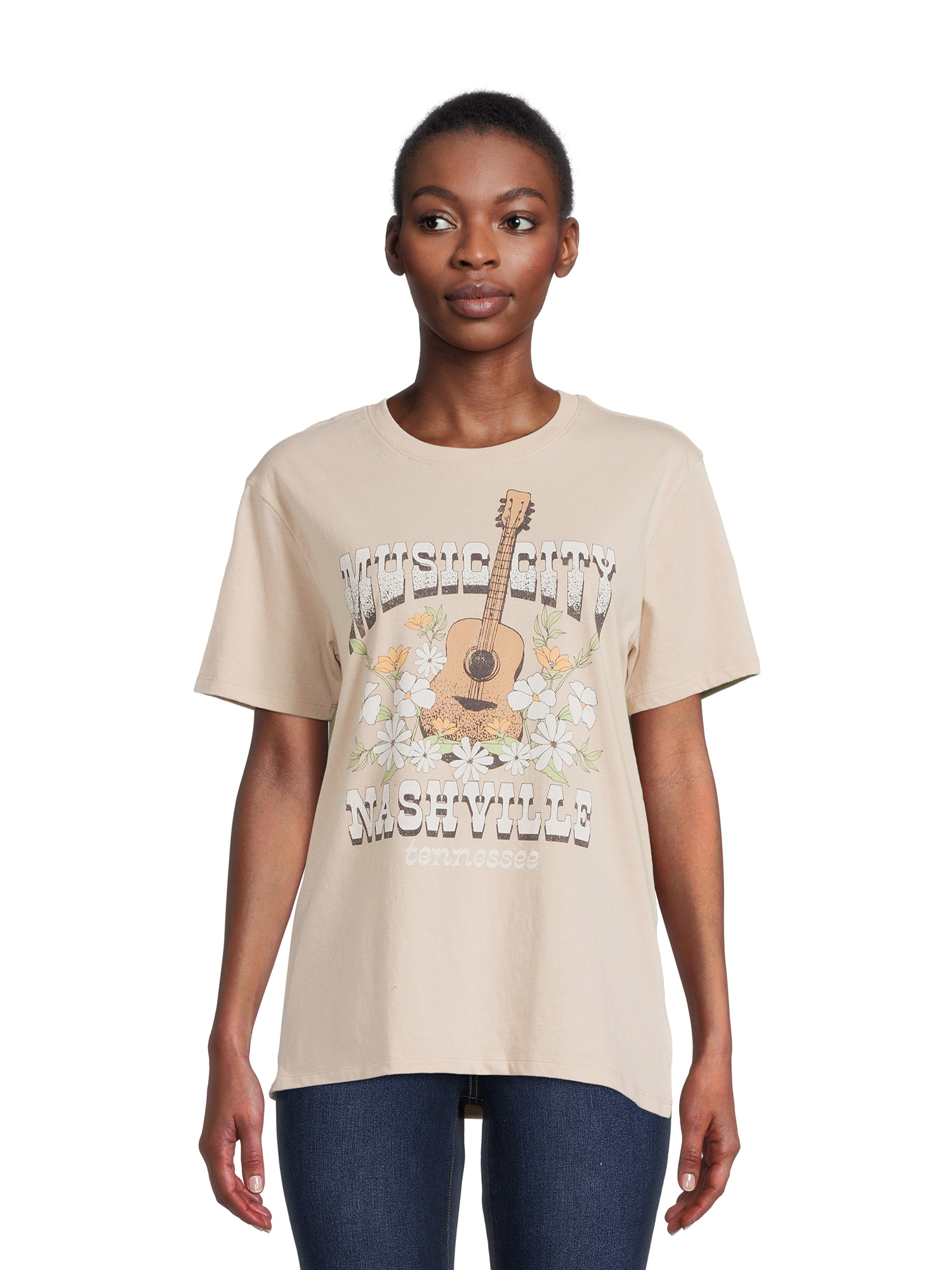 Time and Tru Women's Short Sleeve Destination Graphic Tee - image 1 of 5