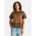 thumbnail image 1 of Time and Tru Women's Cotton Eyelet Top with Short Sleeves, Sizes XS-XXXL, 1 of 6