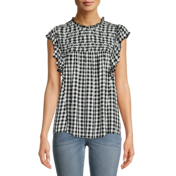 Time and Tru Women's Short Sleeve Flutter Smock Top
