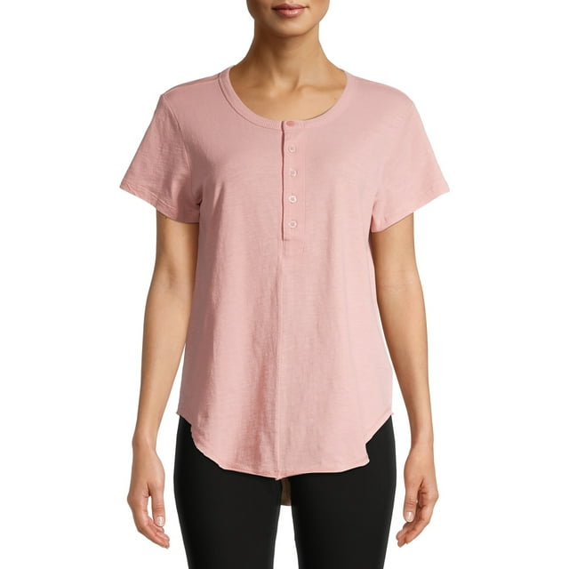Time and Tru Women's Short Sleeve Henley T-Shirt - Walmart.com