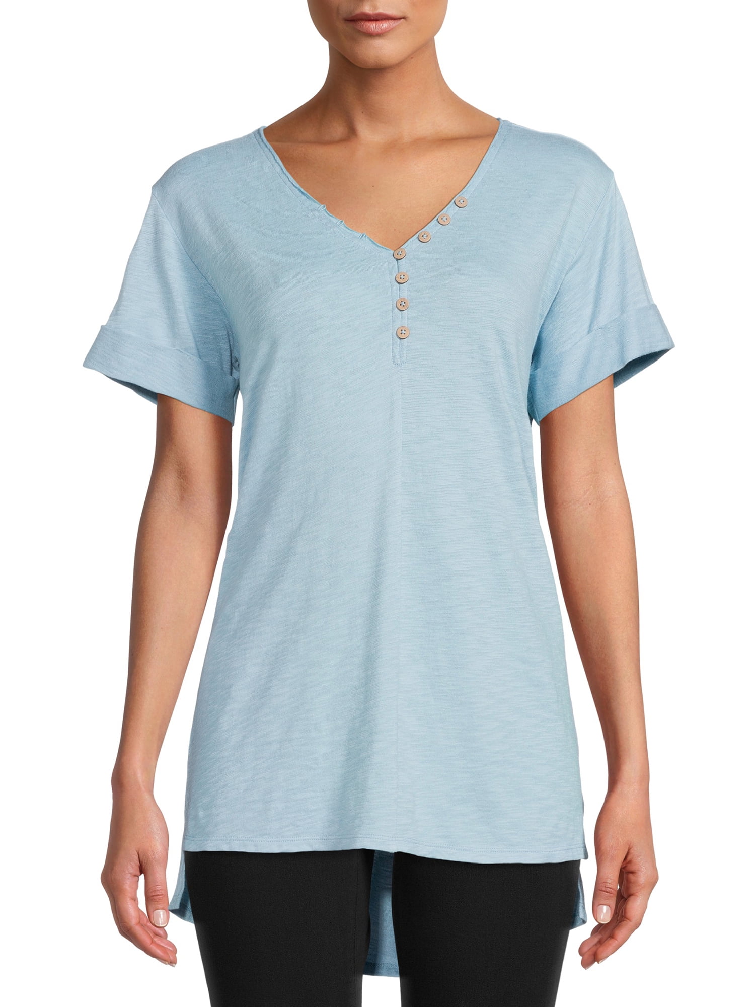Time and Tru Women's Short Sleeve Henley