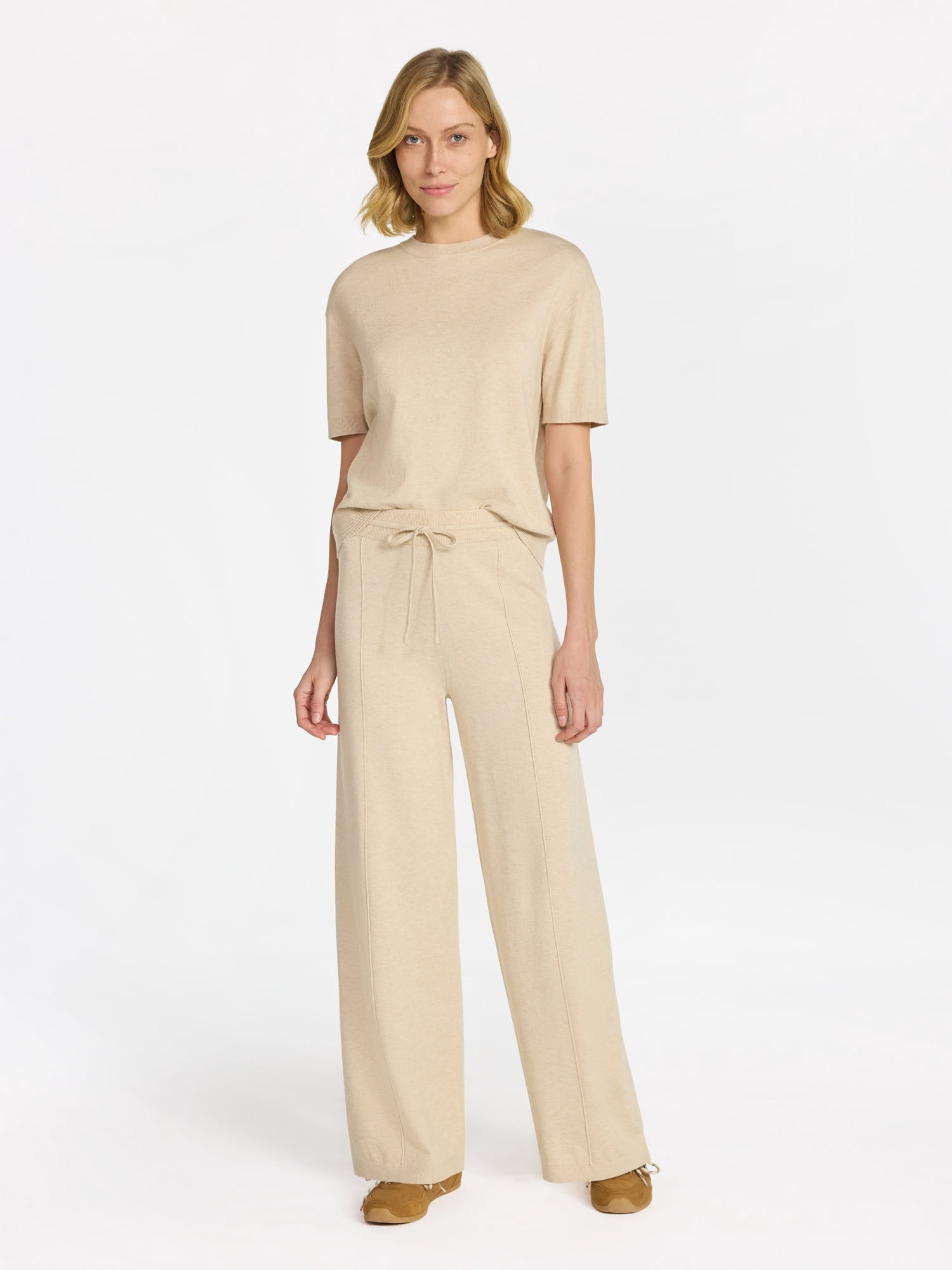 Time and Tru Women's Jersey Short Sleeve Top and Sweater Pants Set, 2-Piece, Sizes XS-3XL