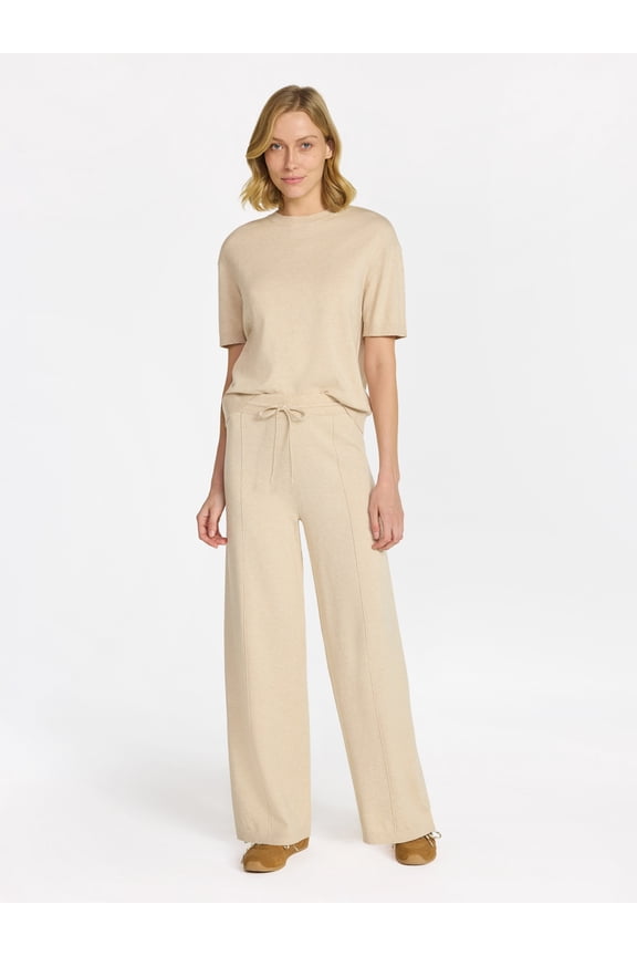 Women's Jersey Short Sleeve Top and Sweater Pants Set, 2-Piece, Sizes XS-3XL