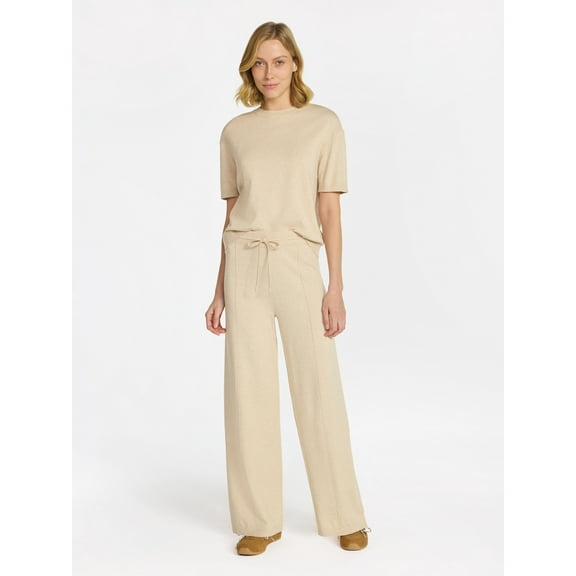 Time and Tru Women's Jersey Short Sleeve Top and Sweater Pants Set, 2-Piece, Sizes XS-3XL