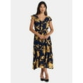 thumbnail image 1 of Time and Tru Women's and Women's Plus Ruffle Midi Dress with Flutter Sleeves, Sizes XS-4X, 1 of 5