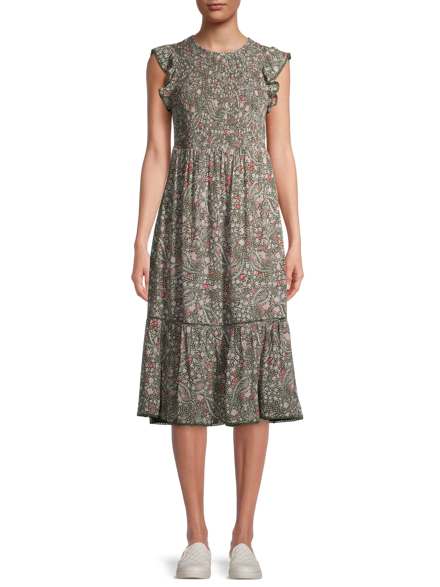 Time and Tru Women's Short Sleeve Printed Smocked Dress - Walmart.com