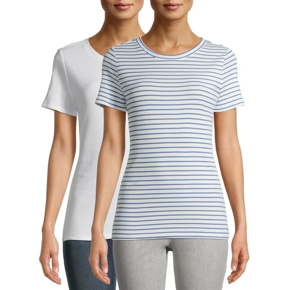 Time and Tru Women's Short Sleeve Rib T-Shirts, 2-Pack