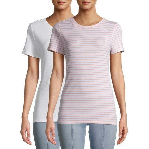 Time and Tru Women's Short Sleeve Rib T-Shirts, 2-Pack