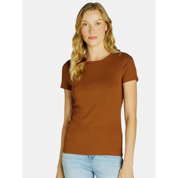 Time and Tru Women's Short Sleeve Rib Tee, Sizes XS - XXXL