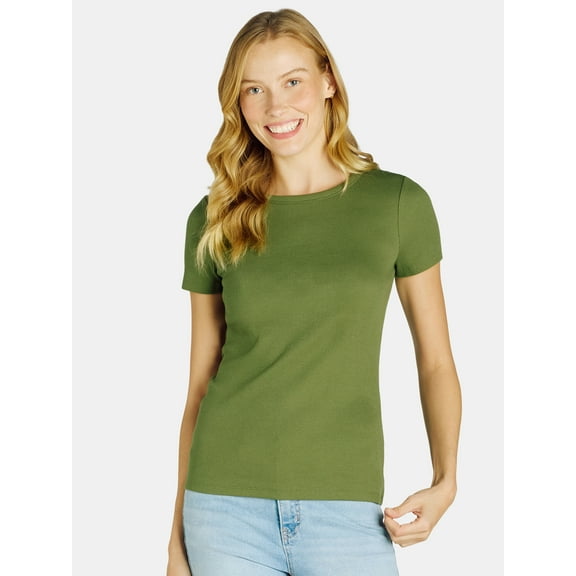Time and Tru Women's Short Sleeve Rib Tee, Sizes XS - XXXL
