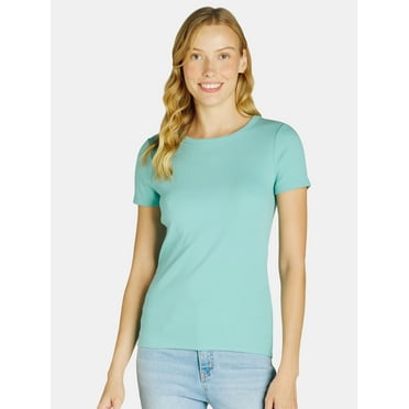 Time and Tru Women's Short Sleeve Rib Tee, Sizes XS - XXXL
