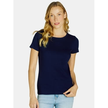 Time and Tru Women’s Rib Crewneck Tee with Short Sleeves, Sizes XS-XXXL