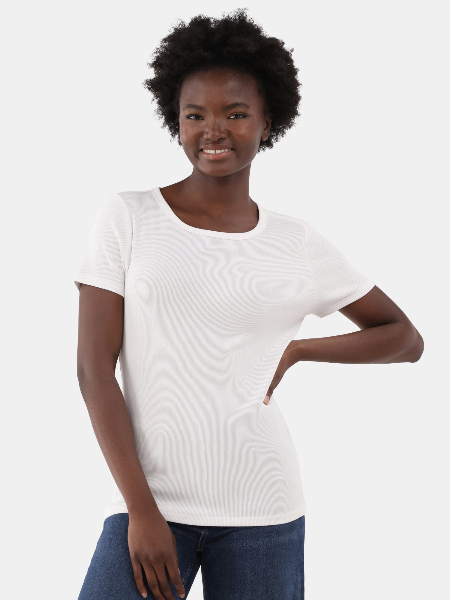 Time and Tru Women’s Rib Crewneck Tee with Short Sleeves, Sizes XS-XXXL