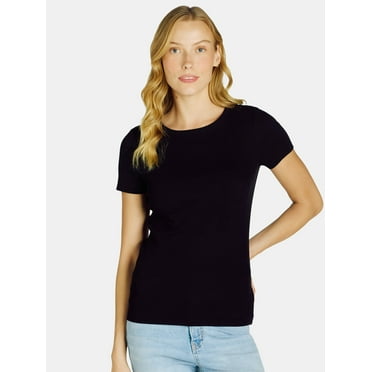 Time and Tru Women’s Rib Crewneck Tee with Short Sleeves, Sizes XS-XXXL