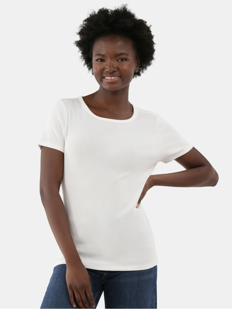 Time and Tru Women's Short Sleeve Ribbed Tee in Cotton Spandex