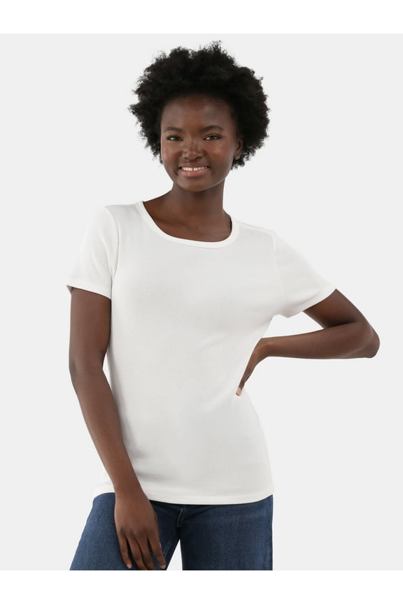 Women’s Rib Crewneck Tee with Short Sleeves, Sizes XS-XXXL