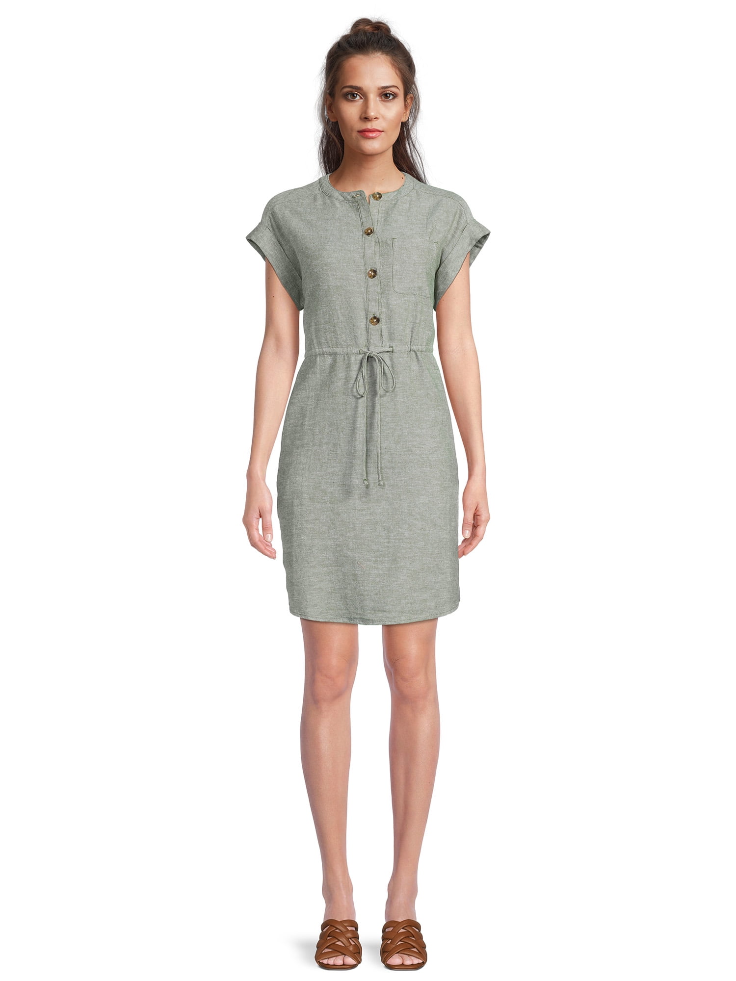 Time and Tru Women's Short Sleeve Shirt Dress - Walmart.com