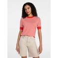 thumbnail image 1 of Time and Tru Women's Striped Pointelle Sweater with Short Sleeves, Lightweight, Sizes XS – XXXL, 1 of 6