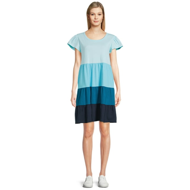 Time and Tru Women's Short Sleeve Tiered Knit Dress, Sizes XS-XXXL