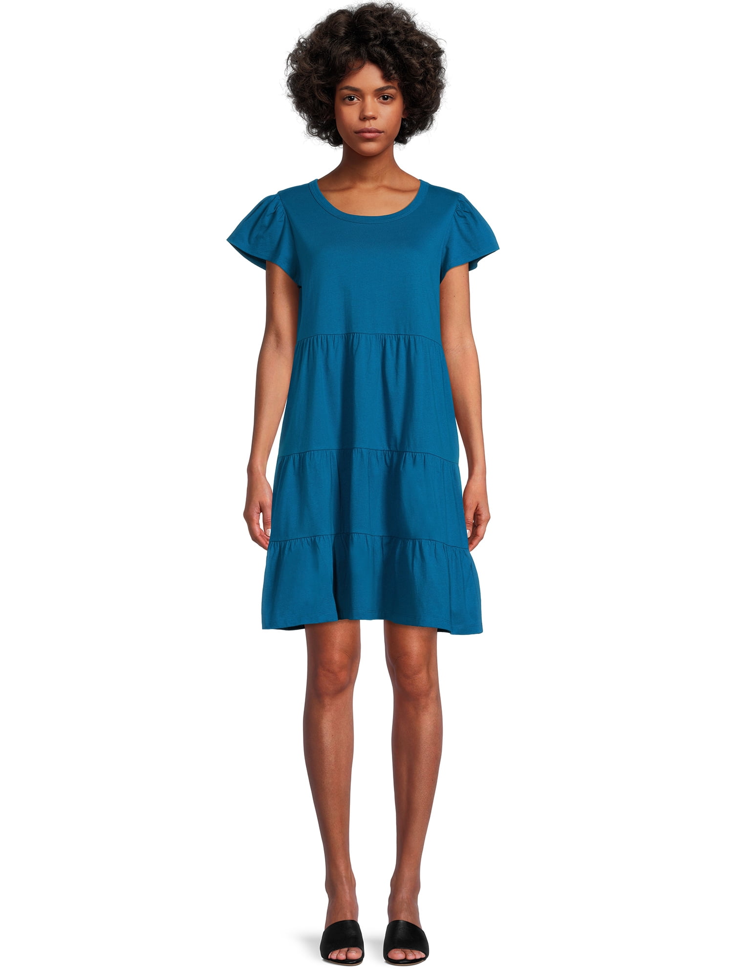 Time and Tru Women's Short Sleeve Tiered Knit Dress, Sizes XS-XXXL ...