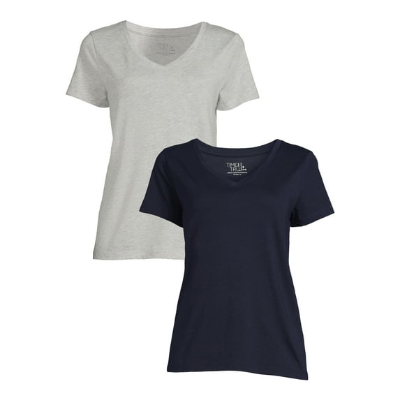 Time and Tru V Neck Short Sleeve Soft Cotton T-Shirt (Women's)