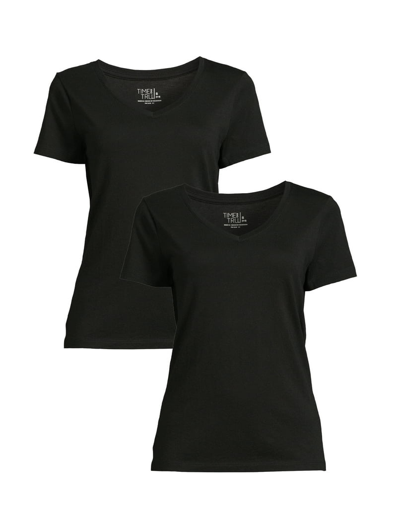 Time and Tru Women's Short Sleeve V-Neck Tee, 2-Pack