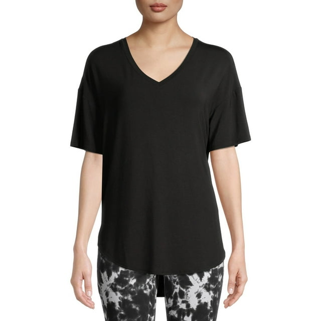 Time and Tru Women's Short Sleeve V-Neck Tunic T-Shirt - Walmart.com