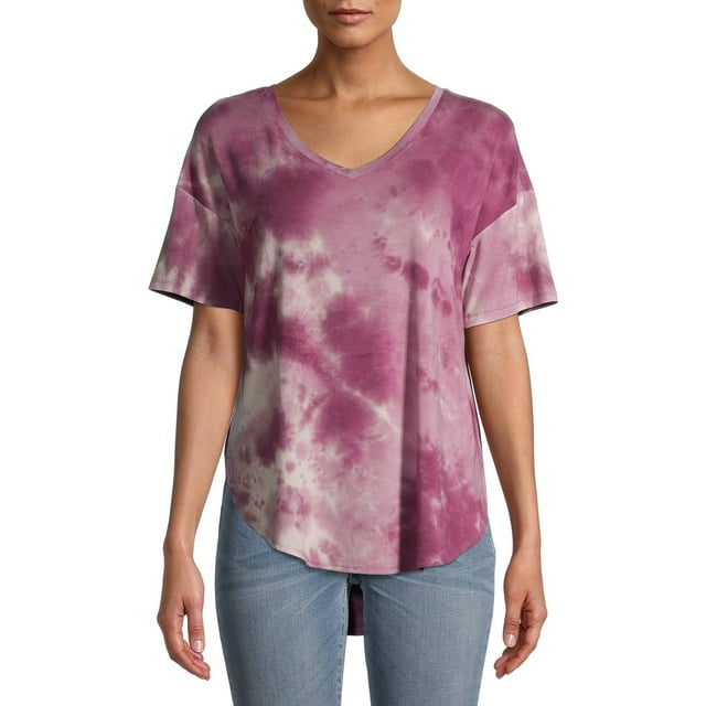 Time and Tru Women's Short Sleeve V-Neck Tunic T-Shirt