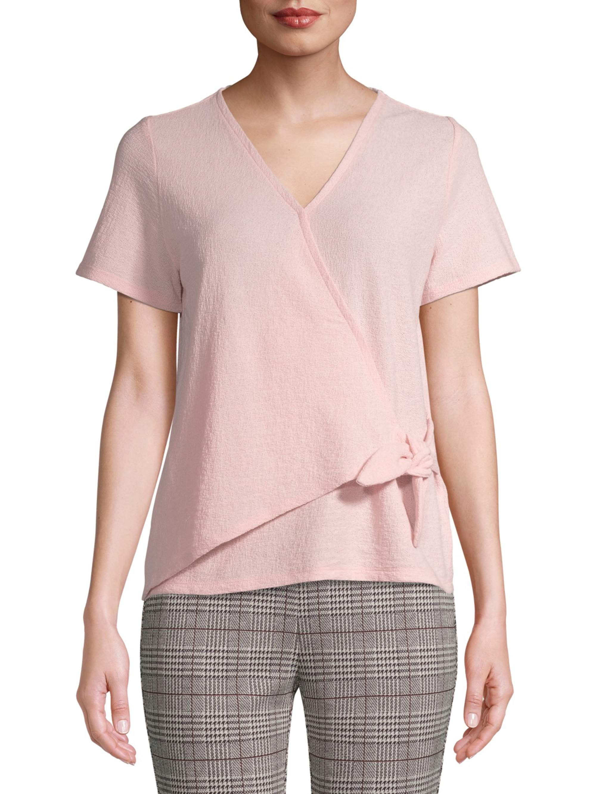 Time and Tru Women's Short Sleeve Wrap Top