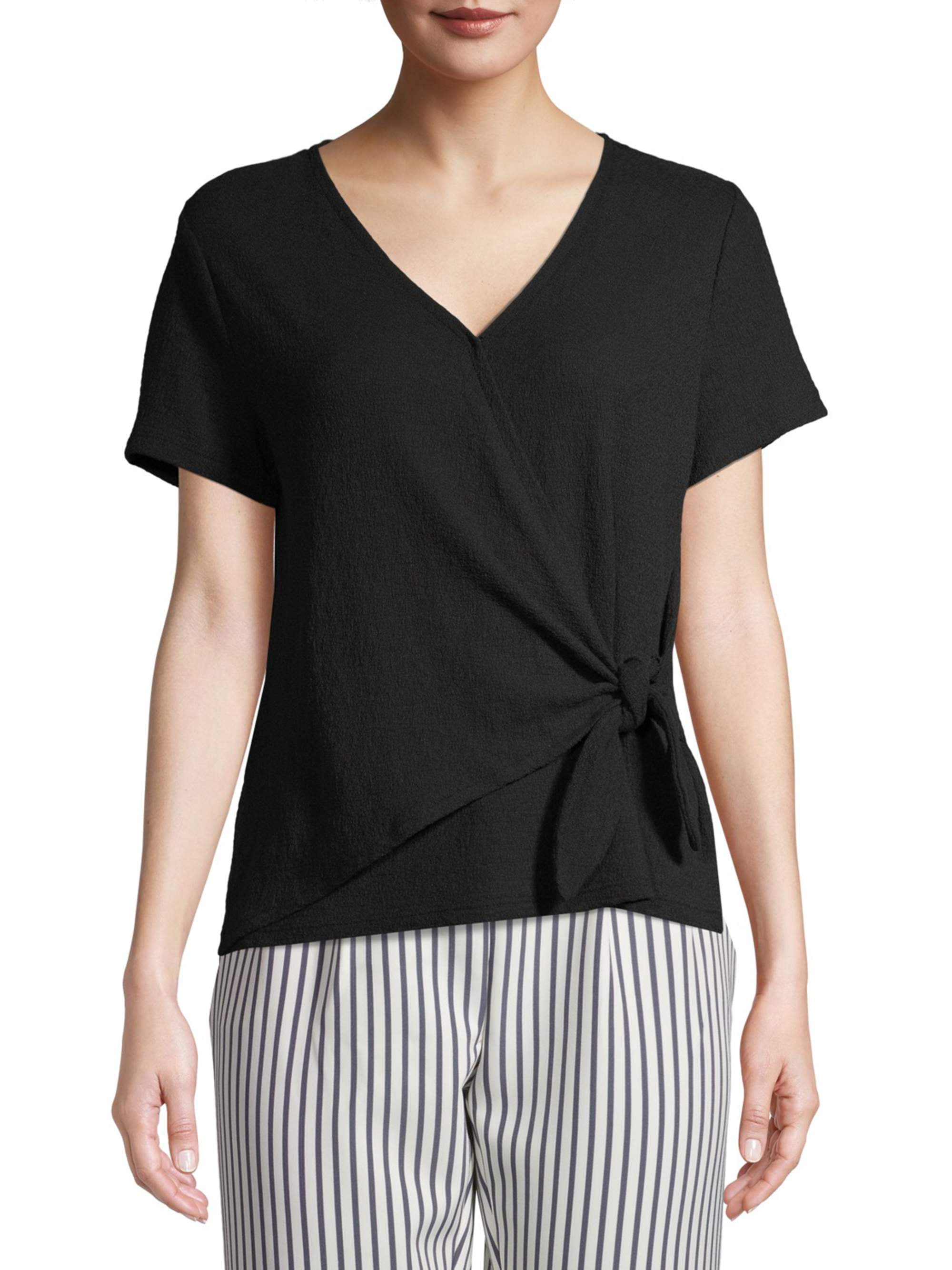 Time and Tru Women's Short Sleeve Wrap Top