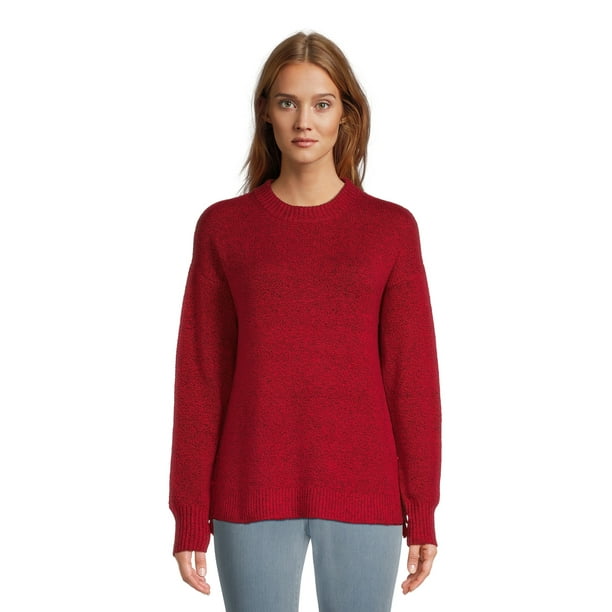 Time and Tru Women's Side Button Crew Neck Sweater, Midweight, Sizes XS ...