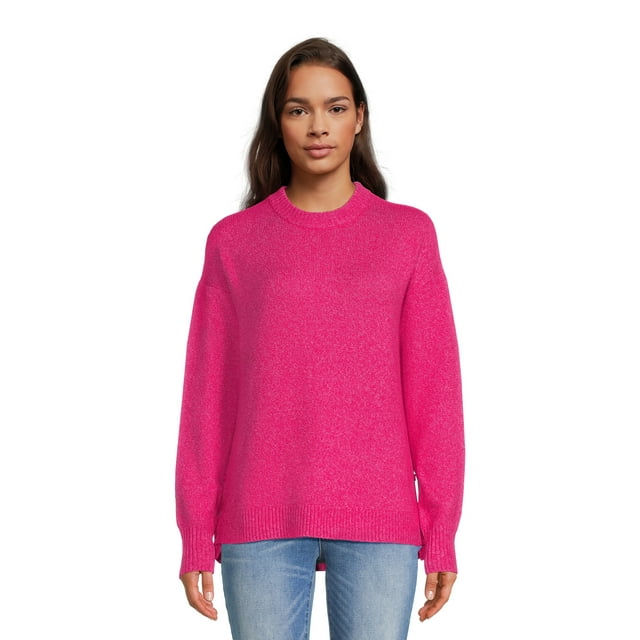 Time and Tru Women's Side Button Crew Neck Sweater, Midweight, Sizes XS ...