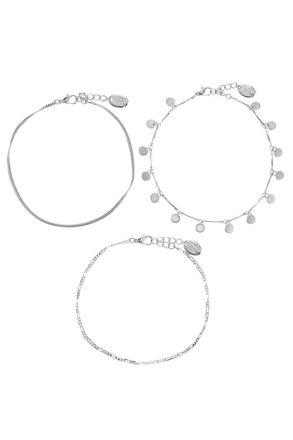 Women's Silver Tone Anklet Set, 3 Pieces