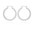 thumbnail image 1 of Time and Tru Women's Silver Tone Basketweave Hoops Earrings, 1 of 3