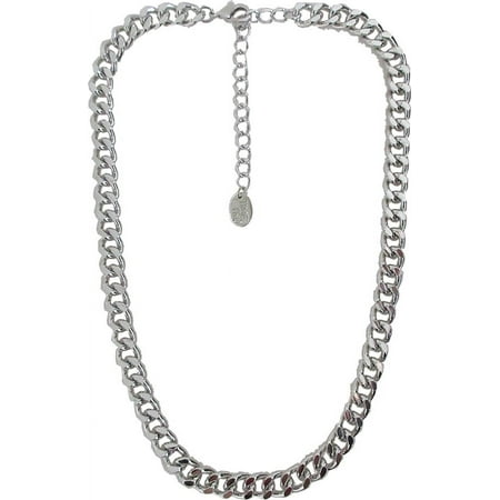 Time and Tru Women's Silver Tone Chunky Curb Chain Necklace 17" with Extender