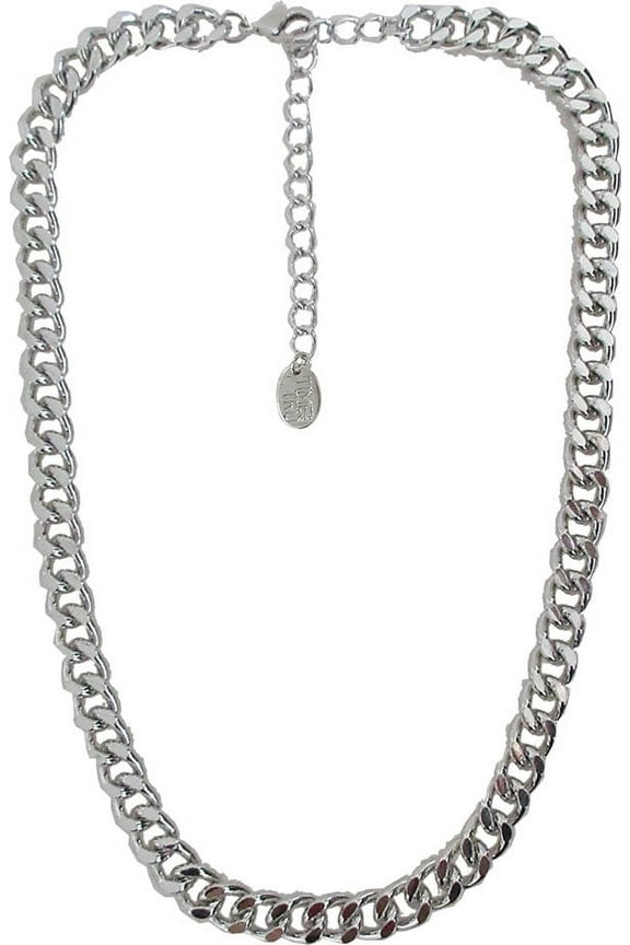 Women's Silver Tone Chunky Curb Chain Necklace 17" with Extender