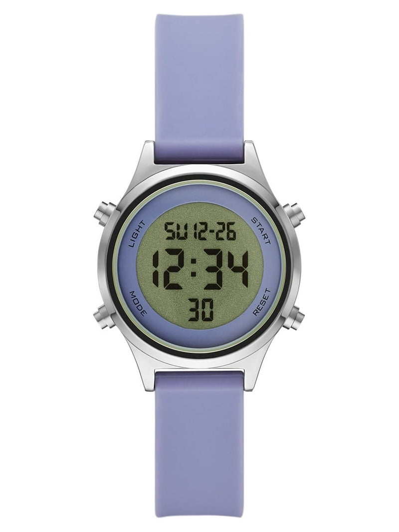 Time and Tru Women's Digital Wristwatch, Silver Tone Round Case