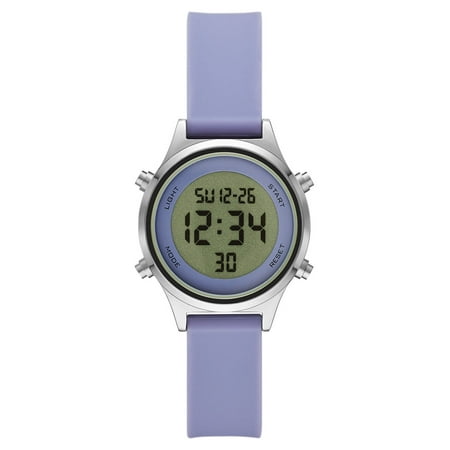 Time and Tru Women's Digital Wristwatch: Silver Tone Round Case, Lavender Soft Silicone Band (FMDOTT068)