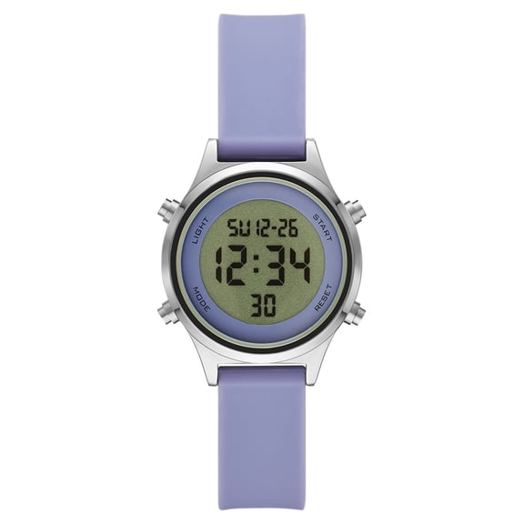 Time and Tru Women's Digital Wristwatch: Silver Tone Round Case, Lavender Soft Silicone Band (FMDOTT068)