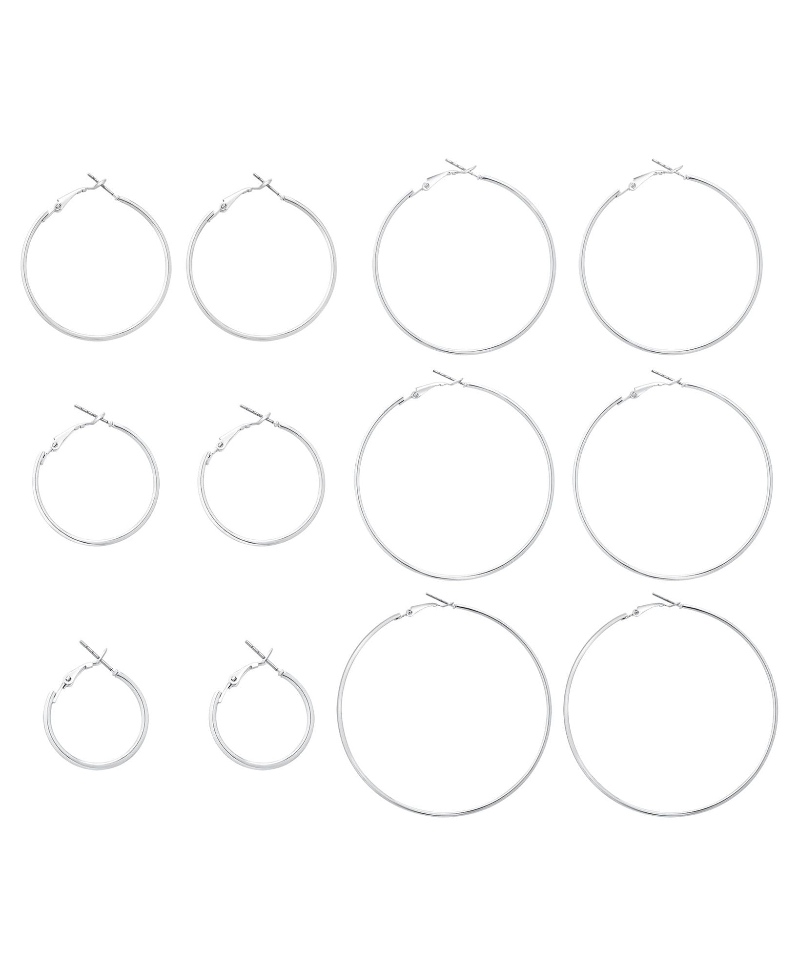 Time and Tru Women's Silver Tone Graduated Wire Hoop Earring Set, 6-Piece